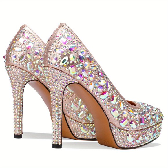 Women's Rhinestone Crystal Stiletto Platform Heels - Picture 7 of 7